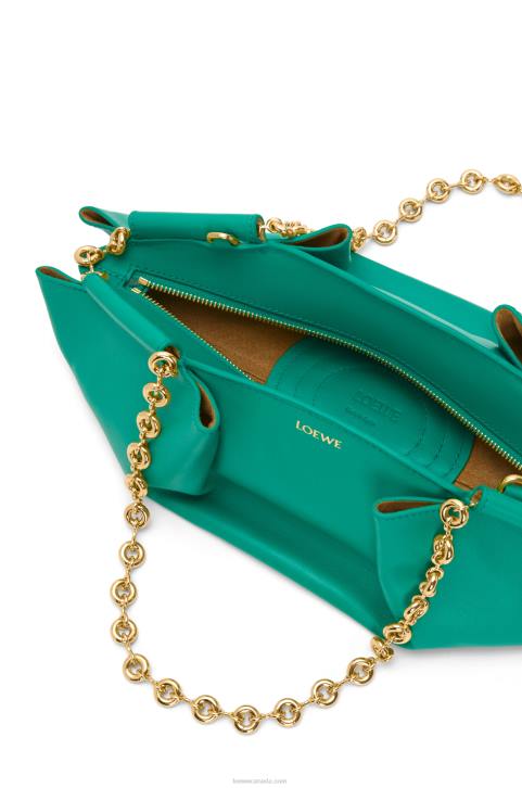 Loewe Small Paseo bag in shiny nappa calfskin with chain 688V403 Women Emerald Green