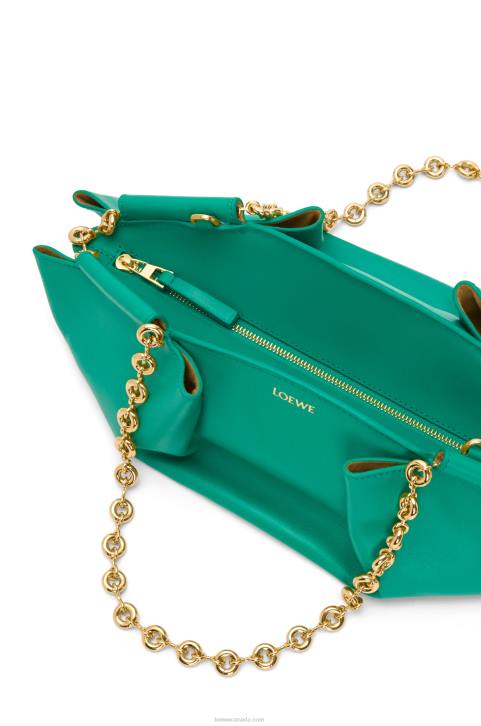 Loewe Small Paseo bag in shiny nappa calfskin with chain 688V403 Women Emerald Green