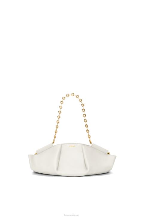 Loewe Small Paseo bag in shiny nappa calfskin with chain 688V404 Women Soft White