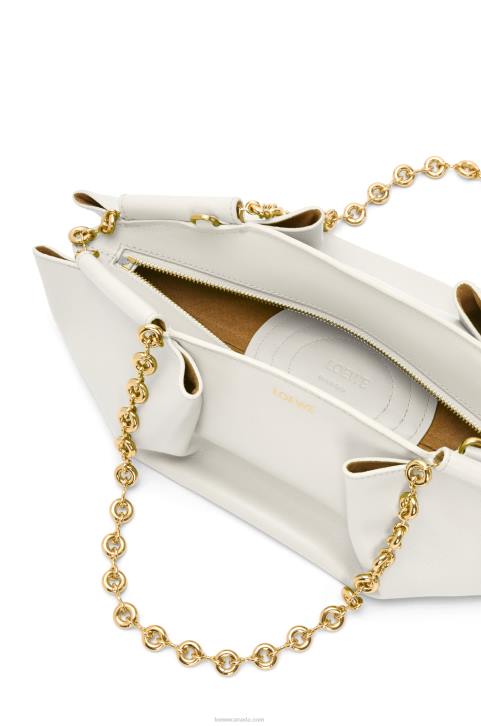 Loewe Small Paseo bag in shiny nappa calfskin with chain 688V404 Women Soft White