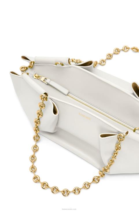 Loewe Small Paseo bag in shiny nappa calfskin with chain 688V404 Women Soft White