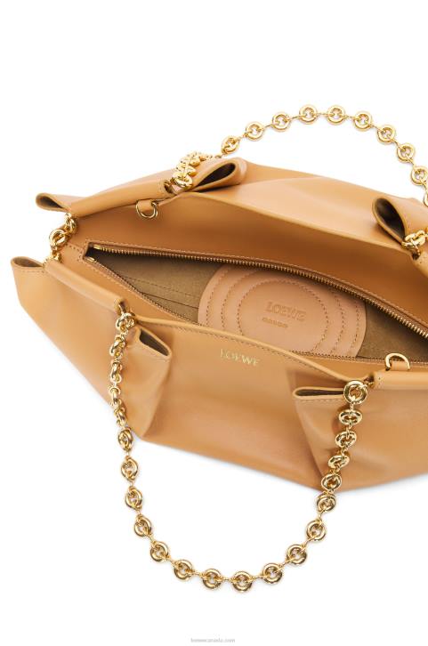 Loewe Small Paseo bag in shiny nappa calfskin with chain 688V421 Women Warm Desert