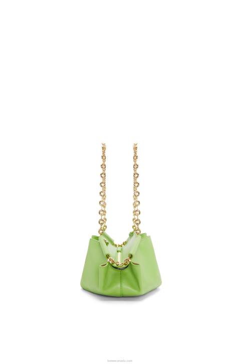 Loewe Small Paseo bag in shiny nappa calfskin with chain 688V422 Women Apple Green