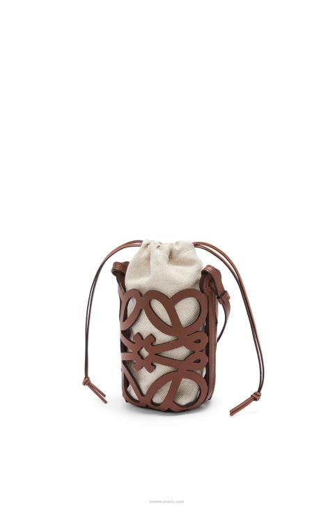 Loewe Anagram cut-out pocket in classic calfskin and canvas 688V224 Women Tan/Ecru