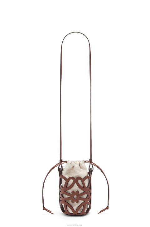 Loewe Anagram cut-out pocket in classic calfskin and canvas 688V224 Women Tan/Ecru