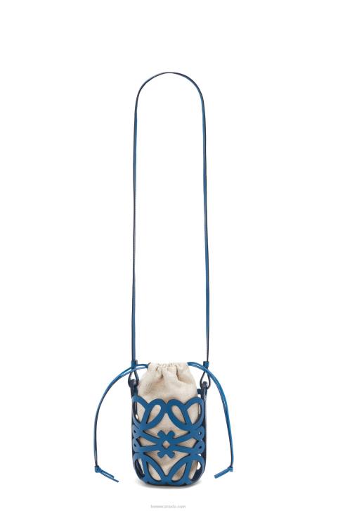 Loewe Anagram cut-out pocket in classic calfskin and canvas 688V225 Women Varsity Blue