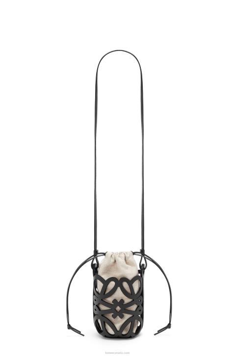 Loewe Anagram cut-out pocket in classic calfskin and canvas 688V549 Women Black/Ecru