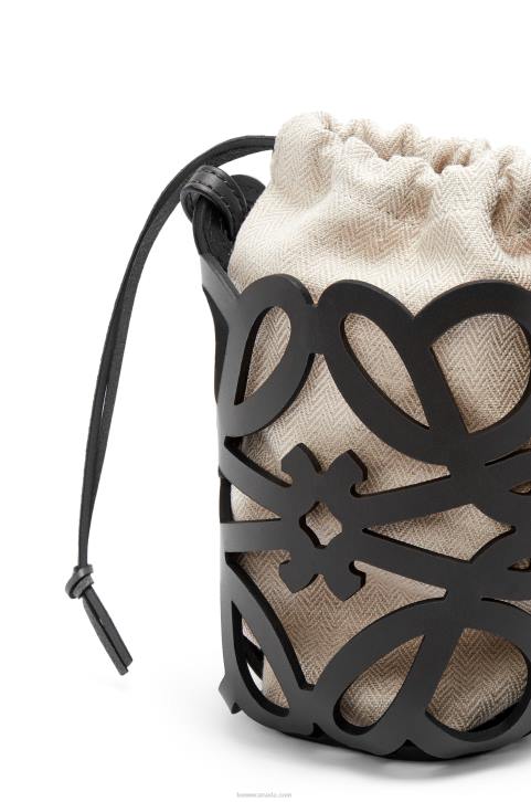 Loewe Anagram cut-out pocket in classic calfskin and canvas 688V549 Women Black/Ecru