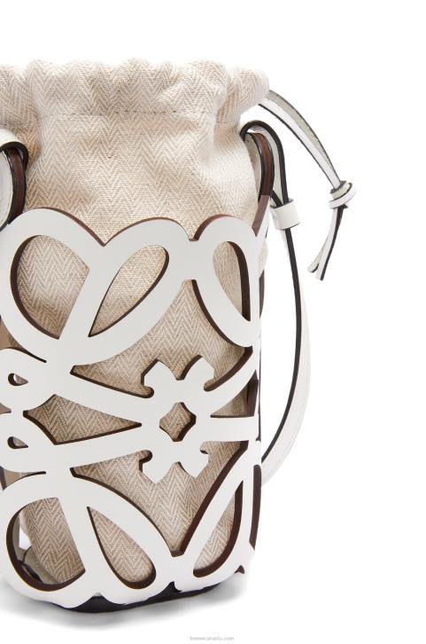 Loewe Anagram cut-out pocket in classic calfskin and canvas 688V558 Women White/Ecru