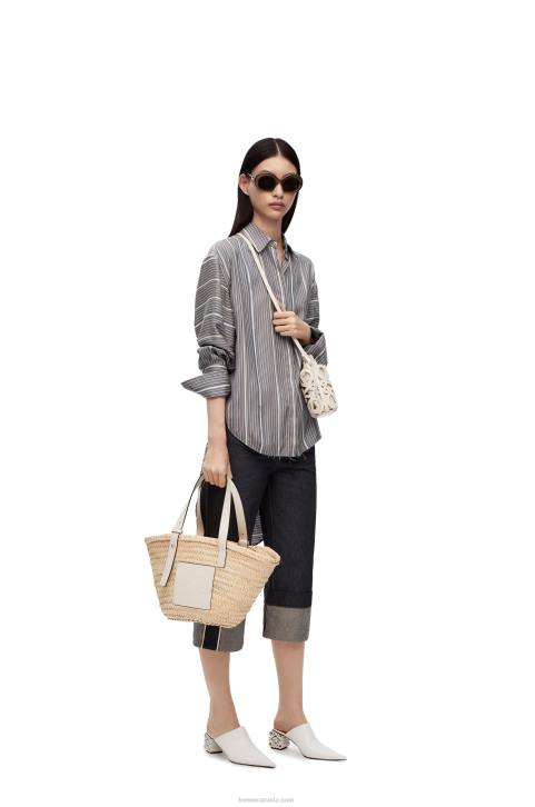 Loewe Anagram cut-out pocket in classic calfskin and canvas 688V558 Women White/Ecru