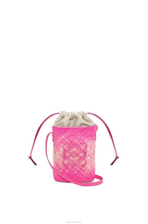 Loewe Square pocket in iraca palm and calfskin 688V223 Women Fuchsia