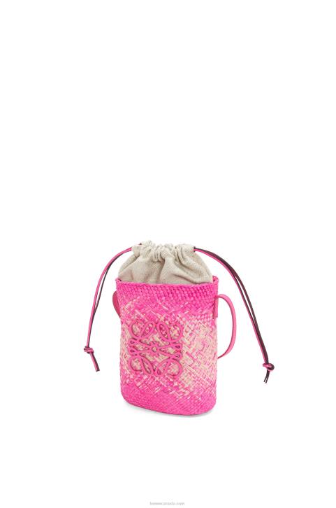 Loewe Square pocket in iraca palm and calfskin 688V223 Women Fuchsia