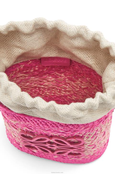 Loewe Square pocket in iraca palm and calfskin 688V223 Women Fuchsia