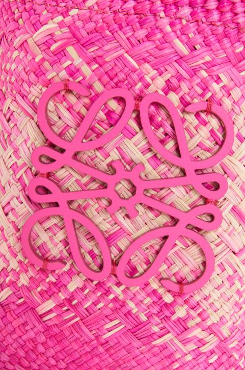 Loewe Square pocket in iraca palm and calfskin 688V223 Women Fuchsia