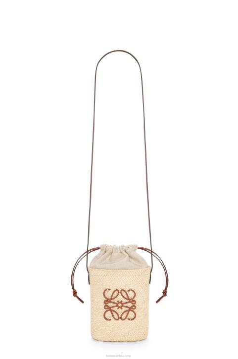 Loewe Square pocket in iraca palm and calfskin 688V315 Women Natural/Tan