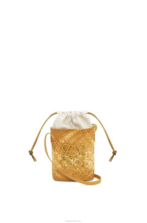 Loewe Square pocket in iraca palm and calfskin 688V316 Women Ochre