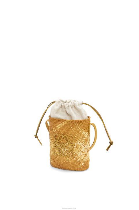 Loewe Square pocket in iraca palm and calfskin 688V316 Women Ochre