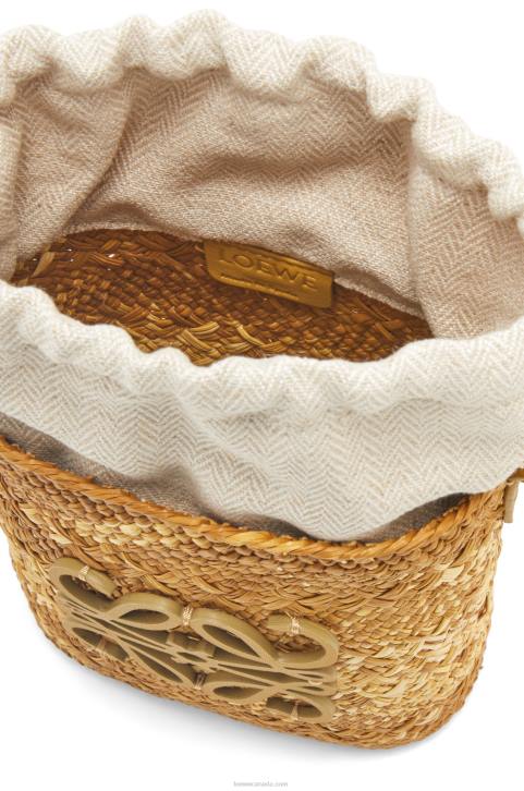 Loewe Square pocket in iraca palm and calfskin 688V316 Women Ochre