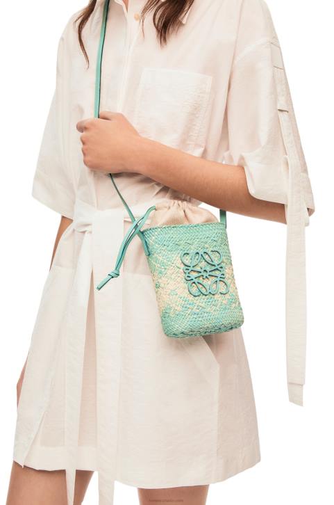 Loewe Square pocket in iraca palm and calfskin 688V317 Women Fresh Mint