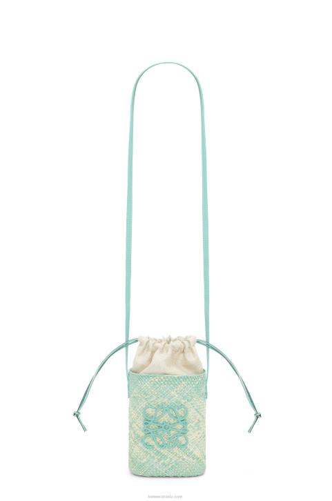 Loewe Square pocket in iraca palm and calfskin 688V317 Women Fresh Mint