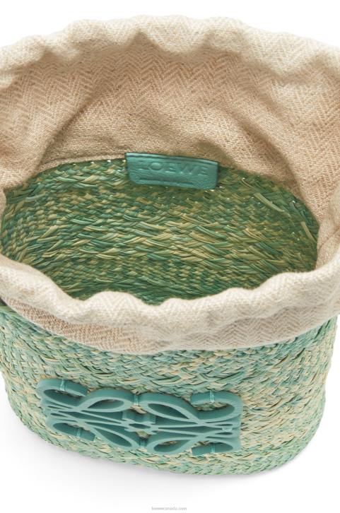 Loewe Square pocket in iraca palm and calfskin 688V317 Women Fresh Mint