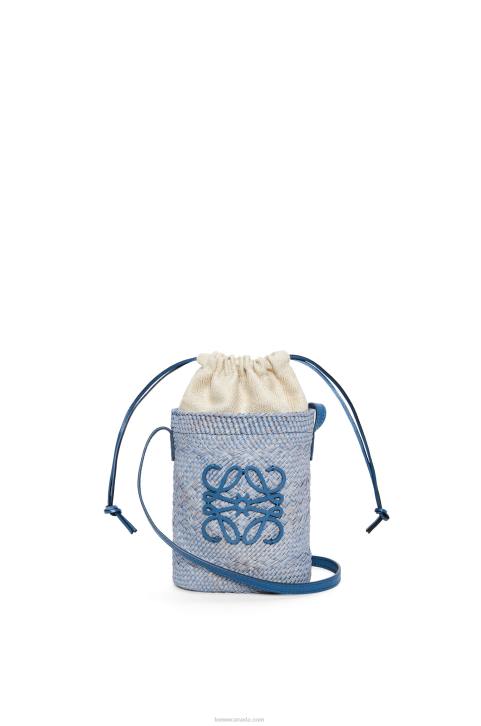 Loewe Square pocket in iraca palm and calfskin 688V318 Women Denim Blue