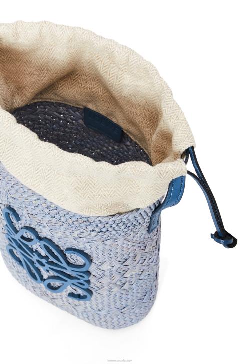 Loewe Square pocket in iraca palm and calfskin 688V318 Women Denim Blue