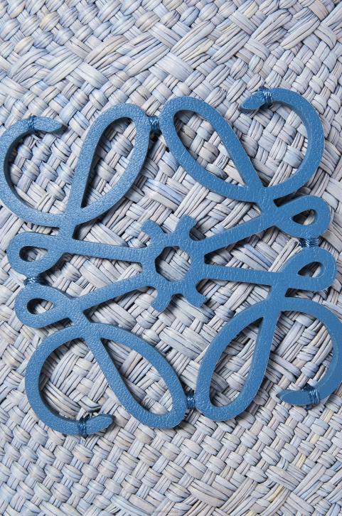 Loewe Square pocket in iraca palm and calfskin 688V318 Women Denim Blue