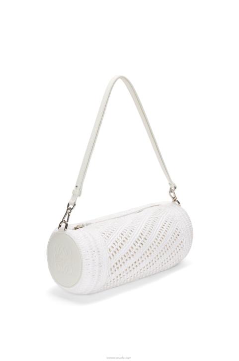Loewe Bracelet pouch in raffia and calfskin 688V377 Women White