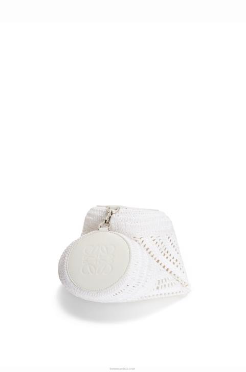 Loewe Bracelet pouch in raffia and calfskin 688V377 Women White