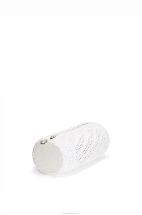 Loewe Bracelet pouch in raffia and calfskin 688V377 Women White