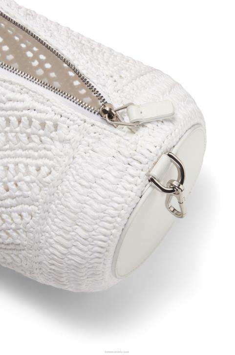 Loewe Bracelet pouch in raffia and calfskin 688V377 Women White