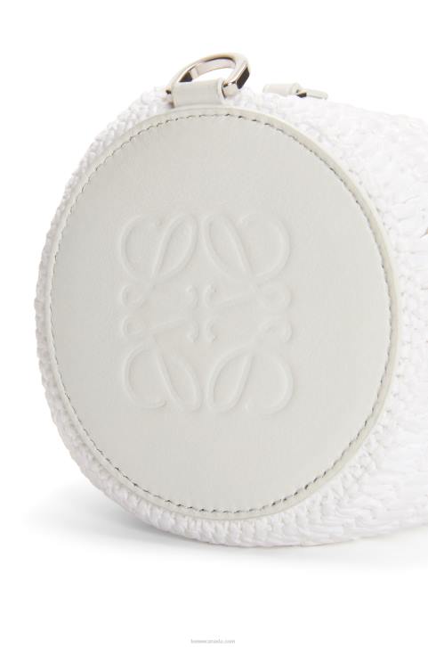 Loewe Bracelet pouch in raffia and calfskin 688V377 Women White