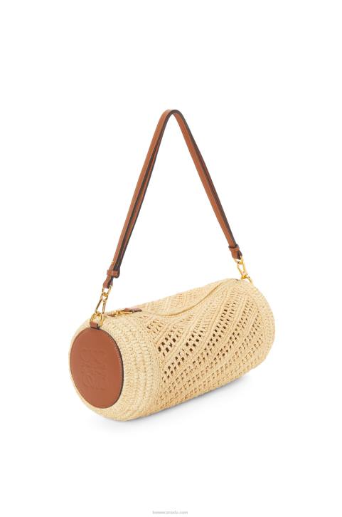 Loewe Bracelet pouch in raffia and calfskin 688V378 Women Natural/Tan
