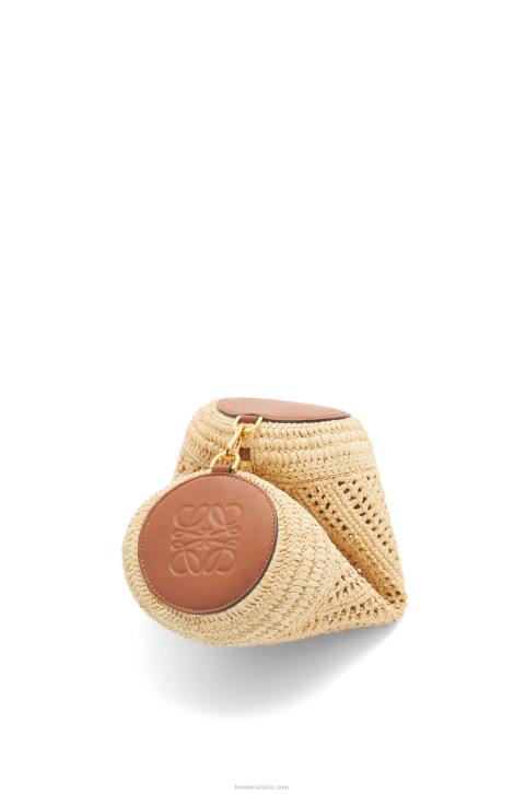 Loewe Bracelet pouch in raffia and calfskin 688V378 Women Natural/Tan