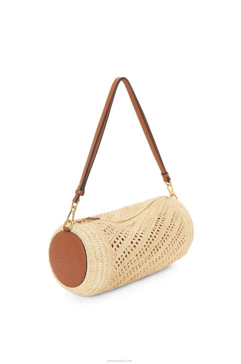 Loewe Bracelet pouch in raffia and calfskin 688V378 Women Natural/Tan