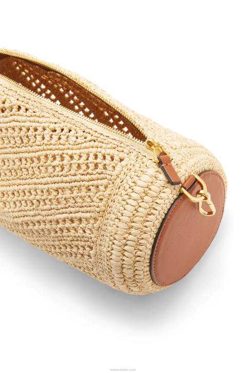 Loewe Bracelet pouch in raffia and calfskin 688V378 Women Natural/Tan