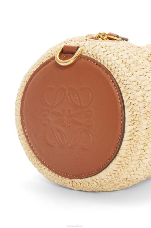 Loewe Bracelet pouch in raffia and calfskin 688V378 Women Natural/Tan
