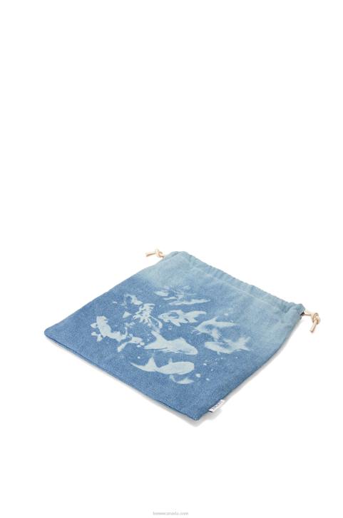 Loewe Fish drawstring pouch in denim 688V588 Women Light Blue