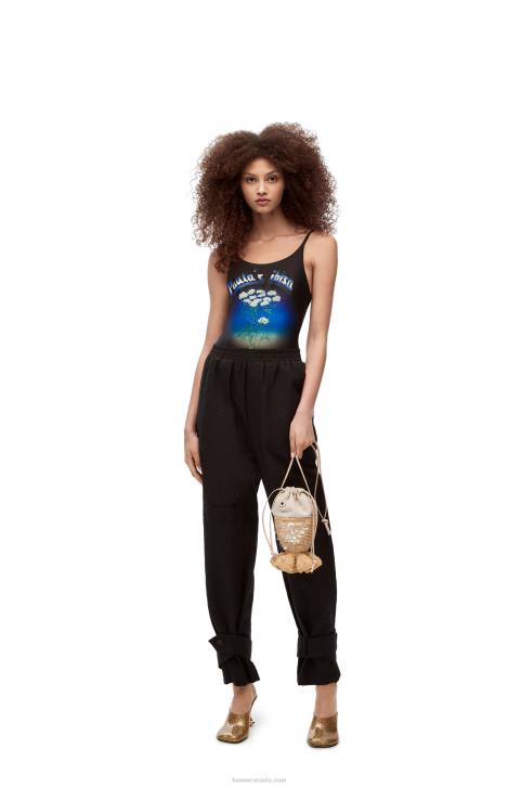 Loewe Fish pouch in canvas and raffia 688V221 Women Natural/Ivory