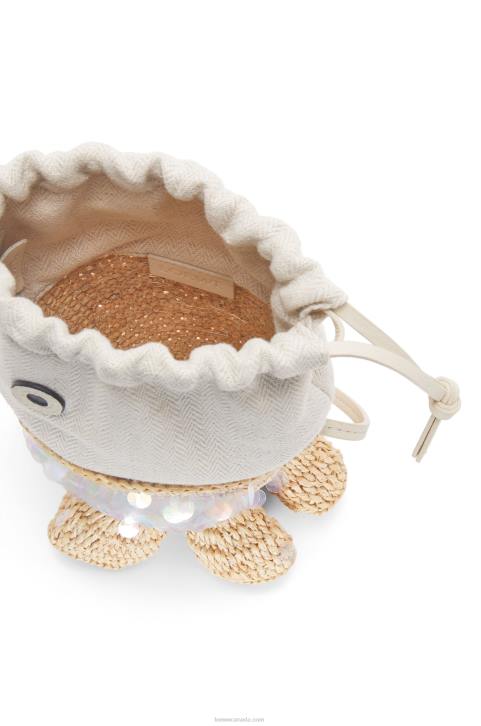 Loewe Fish pouch in canvas and raffia 688V221 Women Natural/Ivory