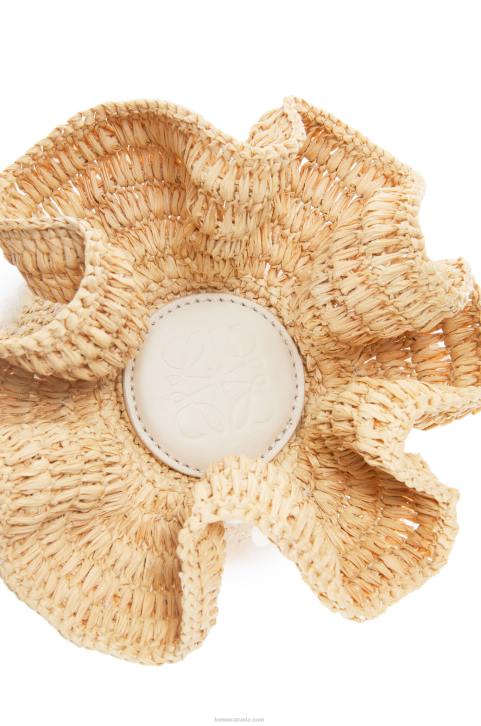 Loewe Fish pouch in canvas and raffia 688V221 Women Natural/Ivory