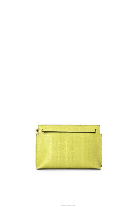Loewe Mini Repeat T Pouch in embossed silk calfskin 688V556 Women Lime Yellow