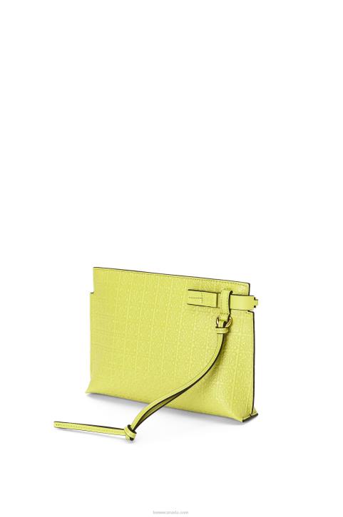 Loewe Mini Repeat T Pouch in embossed silk calfskin 688V556 Women Lime Yellow