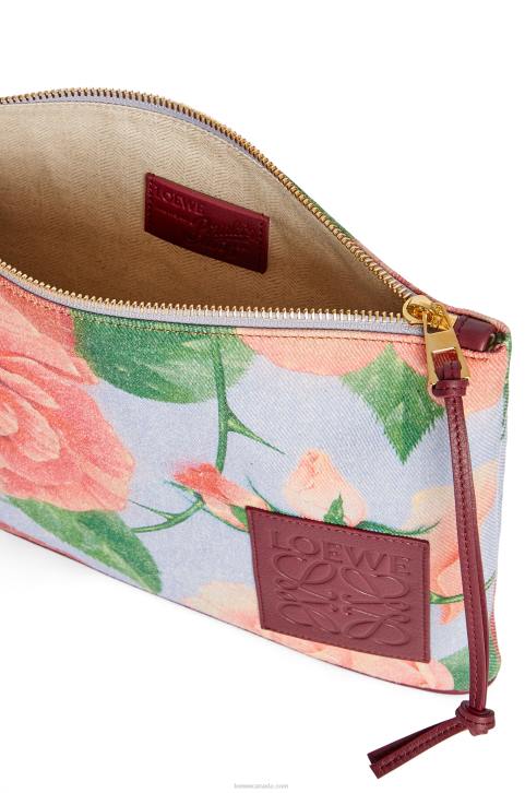 Loewe Roses oblong pouch in denim 688V584 Women Blue Lilac