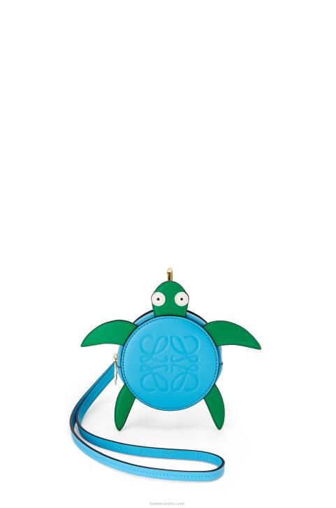 Loewe Turtle Cookie pouch in classic calfskin 688V617 Women Blue/Green