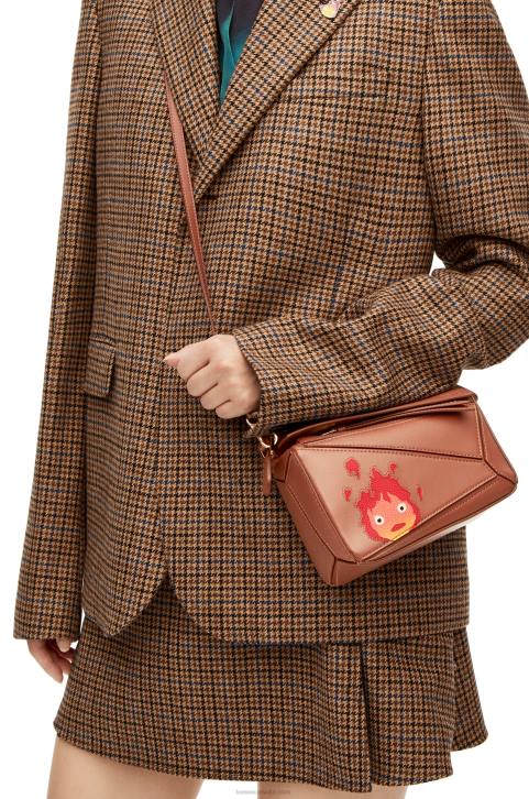 Loewe Calcifer mini Puzzle bag in satin calfskin 688V260 Women Rust