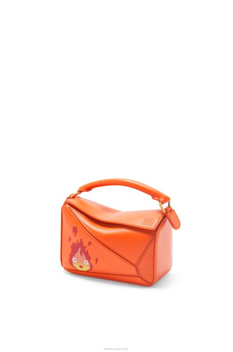 Loewe Calcifer mini Puzzle bag in satin calfskin 688V261 Women Orange