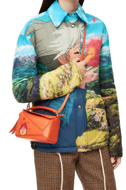 Loewe Calcifer mini Puzzle bag in satin calfskin 688V261 Women Orange