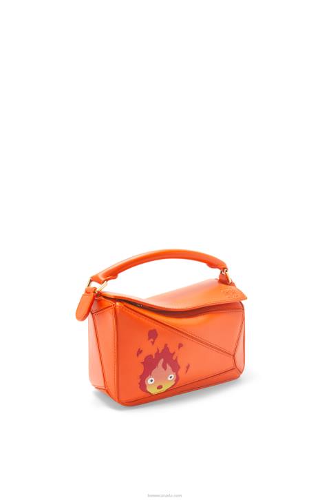 Loewe Calcifer mini Puzzle bag in satin calfskin 688V261 Women Orange